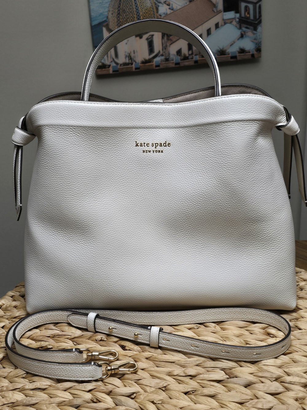 kate spade White Pebble Leather Satchel with Detachable Strap NWOT Never Used